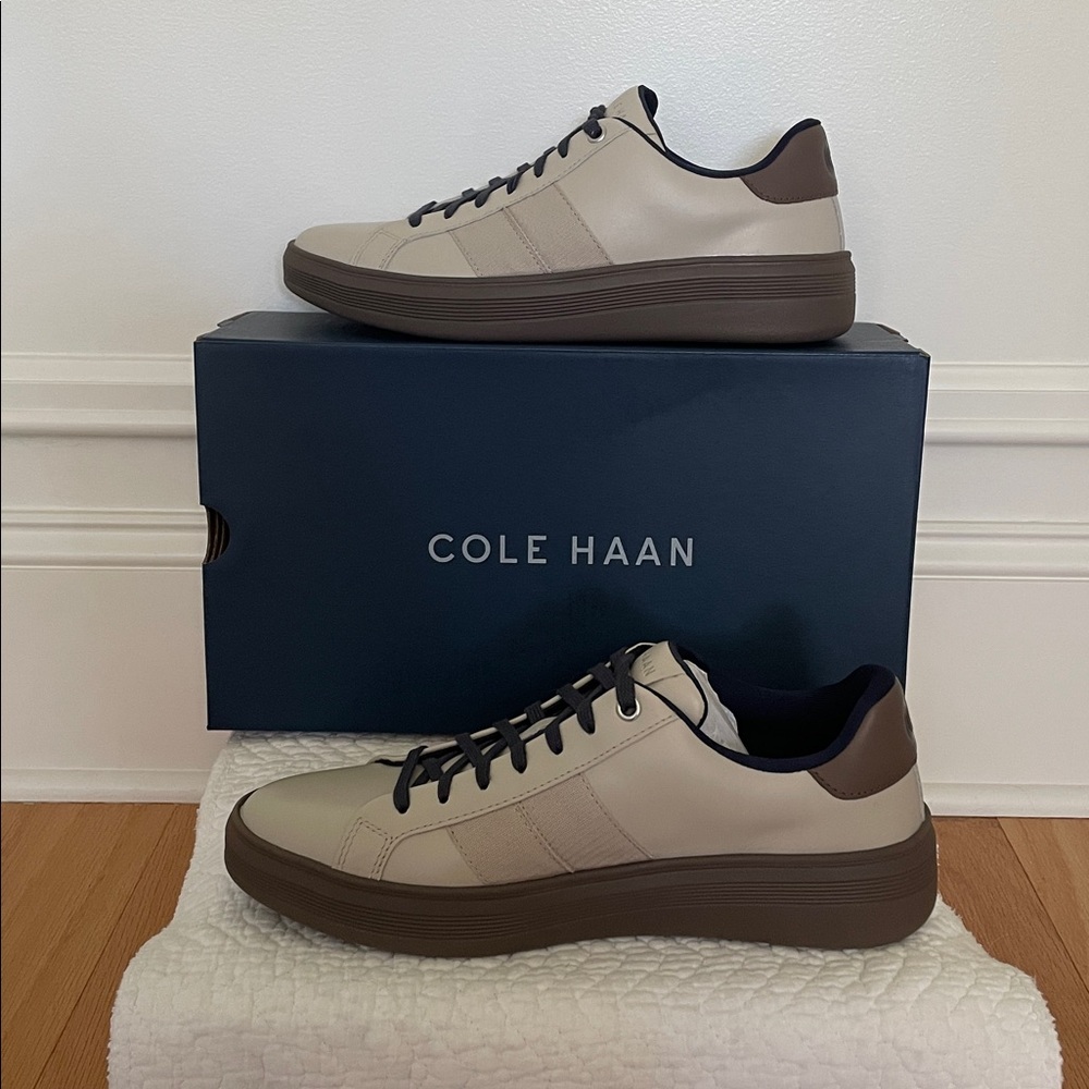 Men's Cole Haan Leather Grand Crosscourt Premier Sneakers in Silver / Gray Shoes - Picture 3 of 16